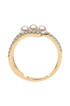Sleek Ring, 18k Yellow Gold, Diamonds & Akoya Pearls